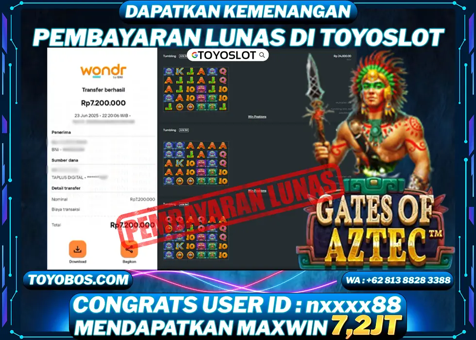 BUKTI KEMENANGAN Gates of Aztec Rp7,200,000- LUNAS